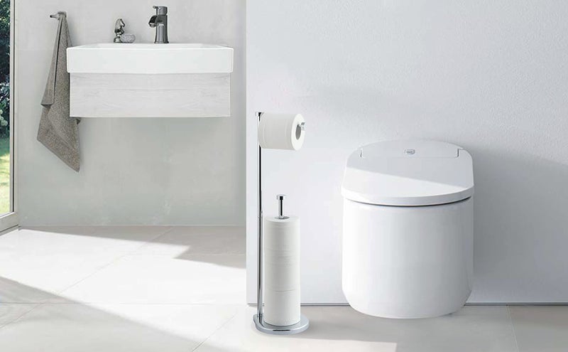 SunnyPoint Free Standing Bathroom Toilet Paper Holder Stand with Reserve, Reserve Area has Enough Space for Jumbo Roll (Chrome) - Image 5